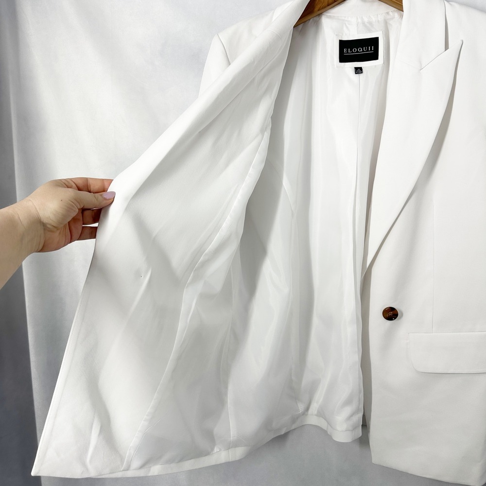 Eloquii Open Front Double Breast Button Oversized White Blazer Women's Size 14 - Picture 4 of 12